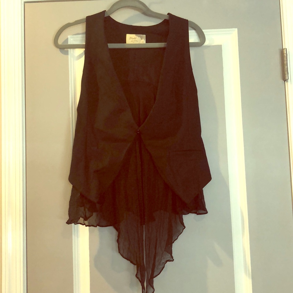 Black Vest w/ v-neck and sheer trim